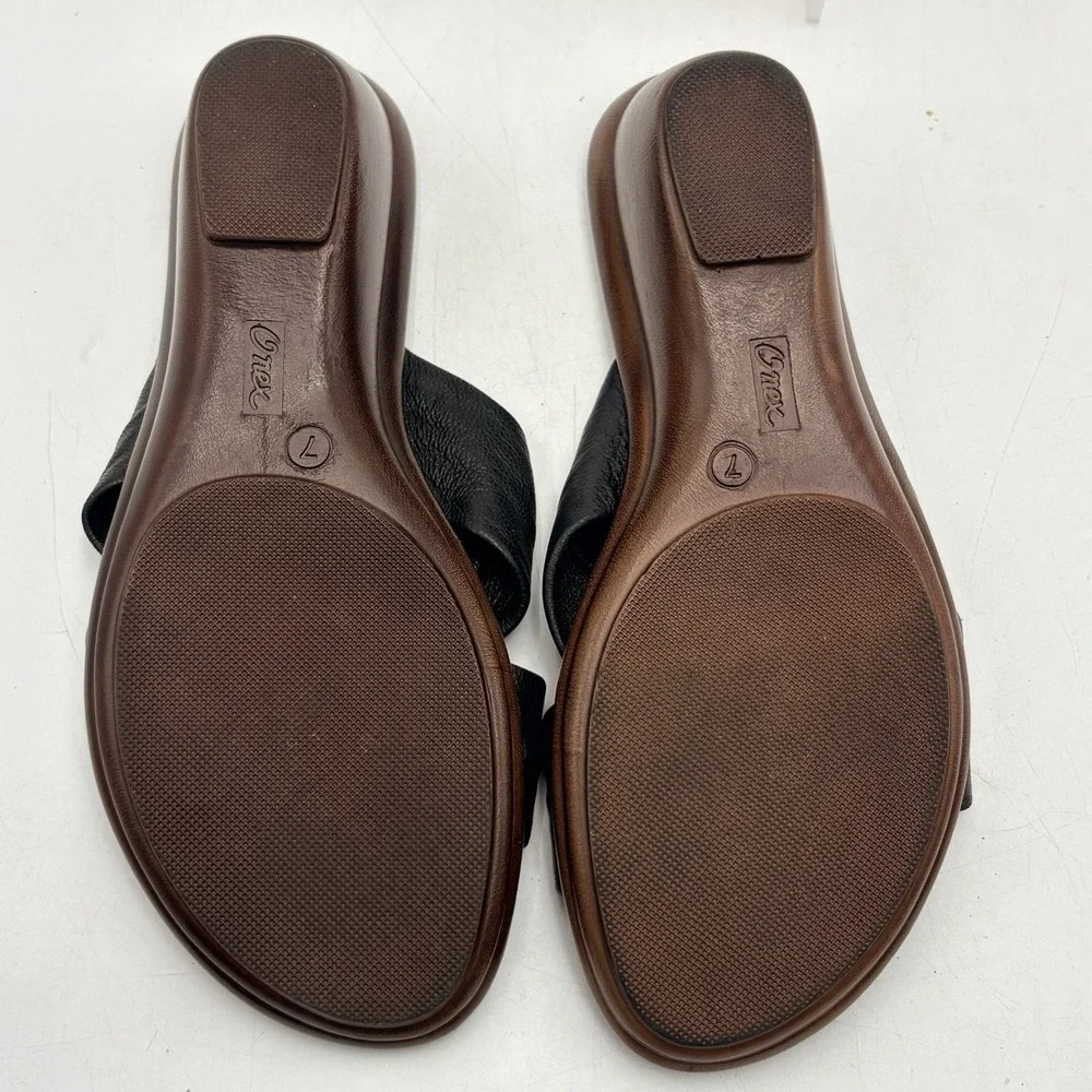 Onex Sandals Womens 6.5M Black Leather Knot Slide Wedge Comfort USA